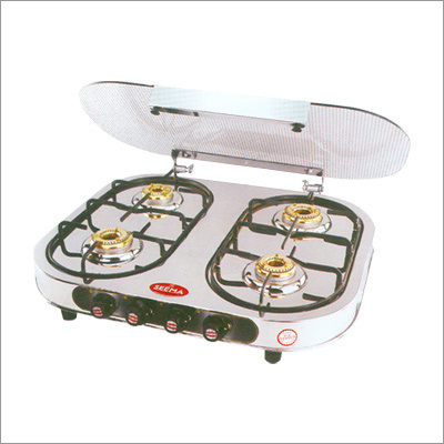 Glass Cover - Stainless Steel Body, Glass & Aluminum, White, Brass Burner | Oval Design, Four Burners, Wind Protection, Flexible Nozzle