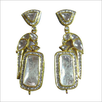 Diamond Earrings - Gold Plated, 2x1 cm | Elegant Design, Pave Diamond Accents, Unique Style