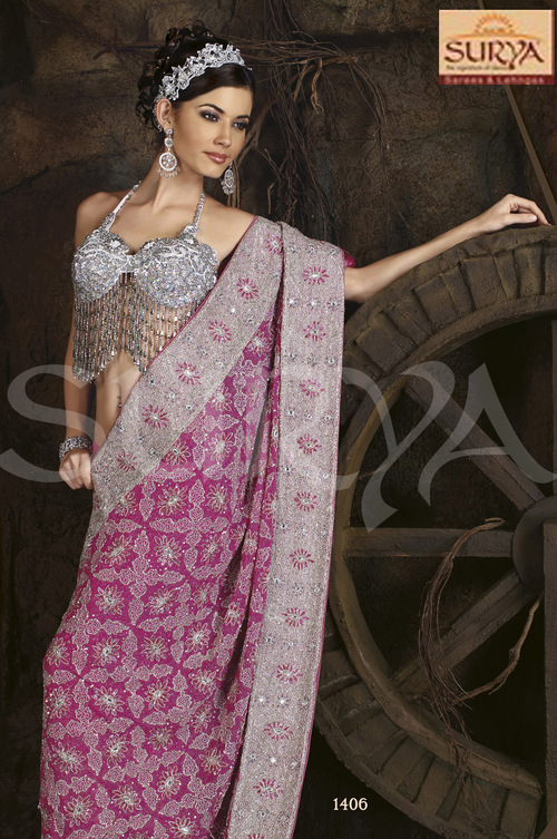 Designer Georgette Silver Sarees