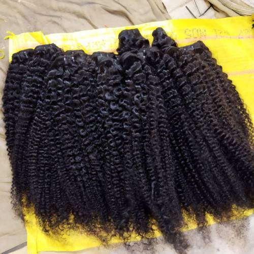 Virgin Kinky Curly Human Hair Machine Weft - 609.6 Millimeter, 100 Grams | High Quality Indian Hair for Women, Versatile Styling Options