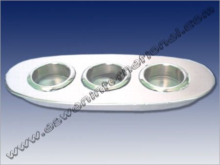 Oval Boat Shape Three Ink Pot Holder - Brass Silver Plated, 23x9x3 cm, Elegant Durable Design