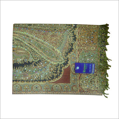 Beads Embroidery Viscose Stole - Viscose, 70x20 Inch, Green | Elegant Design, Warm, Soft Texture, Attractive Embroidery
