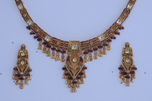 Bridal Jewelry - Gold, Gemstone Necklace & Earrings, Beaded and Mirror Work | Elegant Design, Fine Craftsmanship, Durable Materials