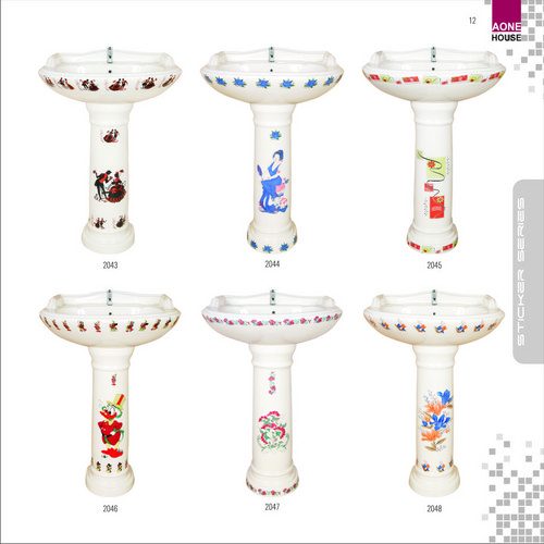 Multi Color Sticker Design Wash Basin Pedestal Installation Type: Wall Mounted