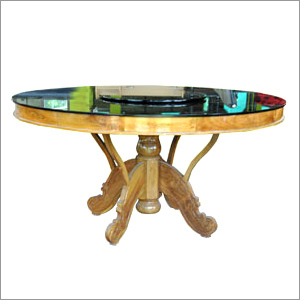 Round Wooden Glass Table