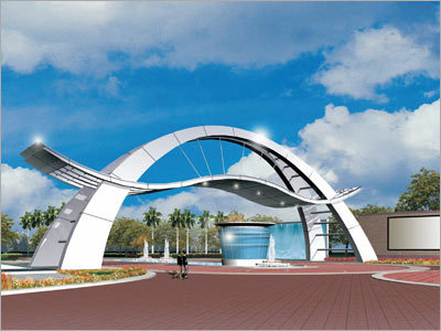 Royal Home Township Project - Steel Concrete Gateway 15-20m Height White Grand Entrance Elegant Design