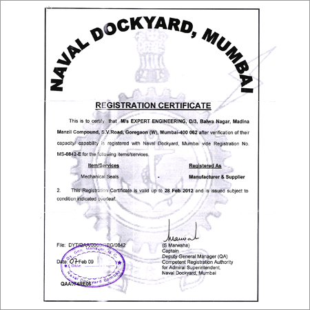 Neval Dock Yard Certificate