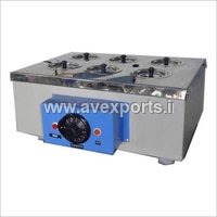 Thermostatic Water Bath - Stainless Steel, 300 X 250 X 100 Mm, 6 Holes 75 Mm Dia, 1000 Watts Heater, Ambient To 90°c Temperature Range, Glasswool Insulation, Leak-proof Design, Digital Control Option Available