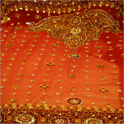 Partywear Ghagra Choli - Silk Blend, Custom Size, Orange | Gota, Kundan, Patch Work, Elegant, Comfortable Fit