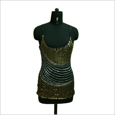 Hi - Fashion Ladies Garments - Sequins Fabric, Gold | Elegant Design, Scoop Neck, Sleeveless Top, Versatile Style