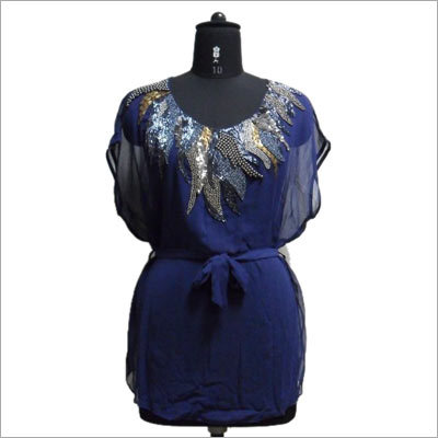 Ladies Western Garments - Silk Blend, 28 Inches, Blue | Elegant Design, Comfortable Fit, Stylish Look, Versatile Styles, V-Neck, Short Sleeves