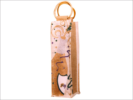 Single Bottle Cane Handle Jute Bag