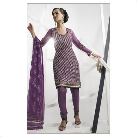 Deep Purple Faux Georgette Churidar Kameez Dupatta