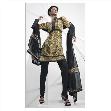 Mustard Faux Georgette Churidar Kameez Dupatta