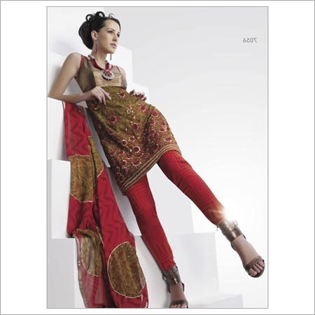 Olive Green Faux Georgette Churidar Kameez,Dupatta