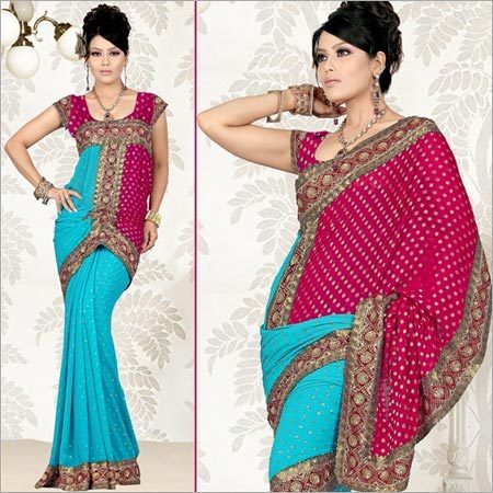 Blue Faux Georgette Saree with Blouse