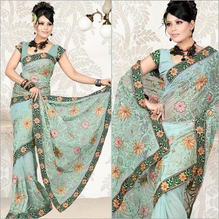 Light Green Net Saree with Blouse