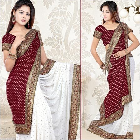 Off White Faux Georgette Saree with Blouse