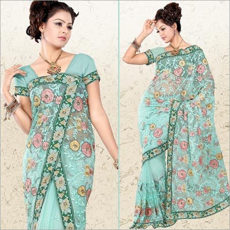 Sky Blue Net Saree with Blouse