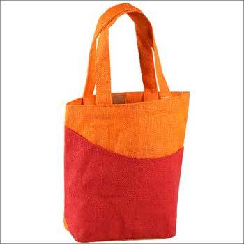 Ethnic Jute Bags - Jute, Variable Size, Orange, Box-Stitched Handles, Durable & Lightweight