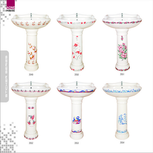 Multi Color Sticker Design Wash Basin Pedestal