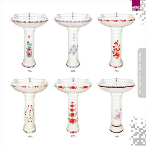 Multi Color Sticker Design Wash Basin Pedestal Installation Type: Wall Mounted