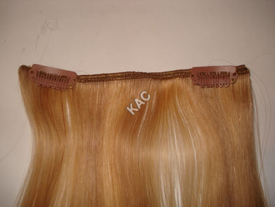 Clip on Hair Extension - Human Hair 18 Inches Blonde, 6 Secure Clips, Adds Volume and Length