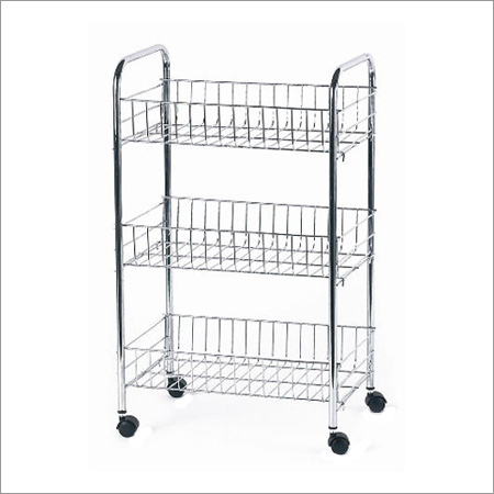 Hotel Trolly - Metal, 30x40x80cm, Chrome Finish | Durable, Three-Tier, Mobile, Lightweight, Space-Saving