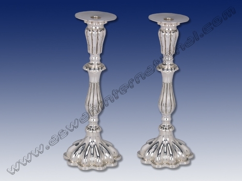 Embossed Candle Holder - Brass, 34x14 cm, Bright Silver Plated | Elegant Design, Stable Base, Classic Style