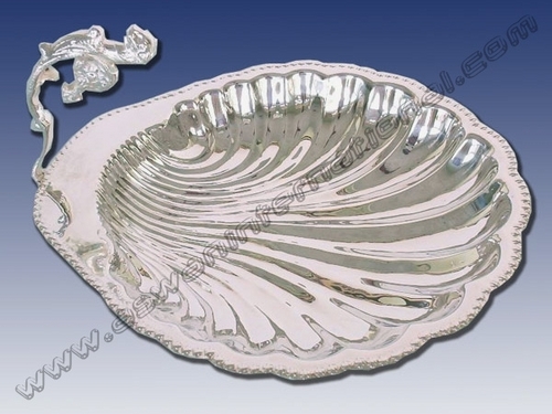 Shell Dish Approx Round - Brass Sheet 34x30x17 Cms, Bright Silver Plated, Elegant Design