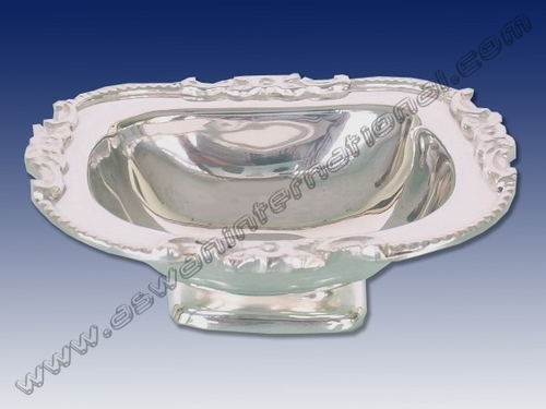 Rectangular Honey Dish Flower Border - Brass Sheet, 12x9.5x5 cm, Bright Silver Plated, Elegant Design