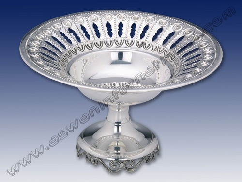 Round Bowl Mesh & Embossed Work - Brass Sheet, 19x23 Cm, Bright Silver Plated | Elegant Design, Durable, Decorative Mesh Pattern