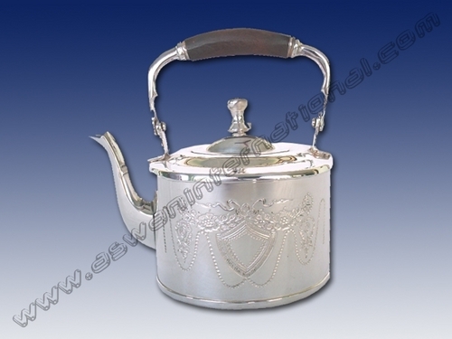 Oval Teapot Engraved Wooden Handle 4cc - Brass Sheet, Silver Plated | Elegant Design, Heat Resistant, Easy Pouring