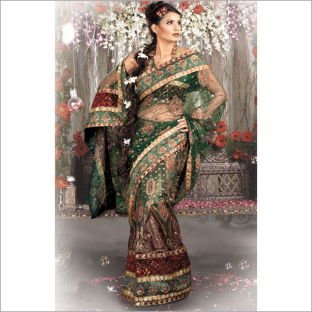 Georgette Sarees - 5.5 Meters Green Georgette, Sequined Embellishments | Soft Texture, Attractive Patterns, Comfortable Wear