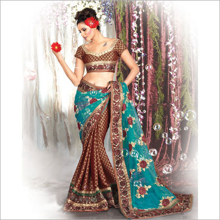 Embroidered Sarees - Silk, Linen Fabric, Brown, Variable Dimensions | Intricate Embroidery, Elegant Designs, Customizable Options, High-Grade Packaging