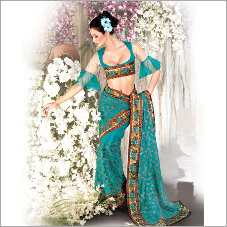Embroidered Crepe Saree