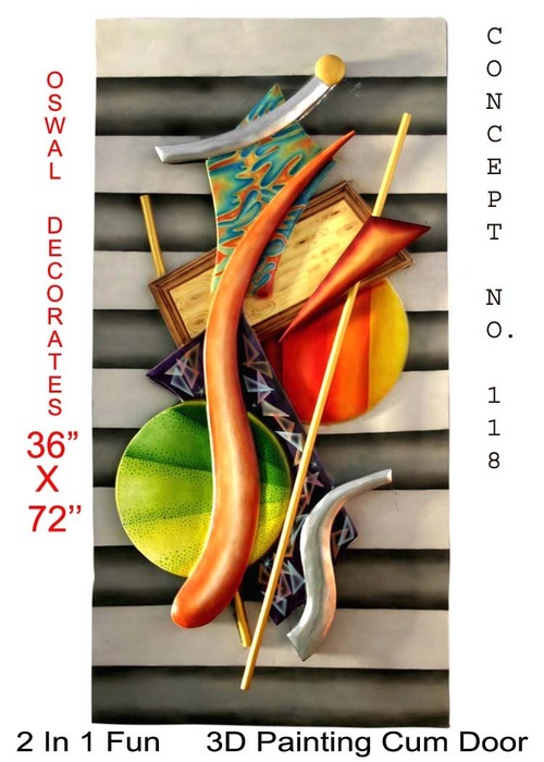 Painting Cum Door - Mixed Media, 36" x 72", Orange | Artistic Design, Dual Function, Glossy Finish, Wall Mounted, Abstract Style