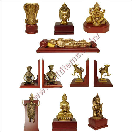 Buddha Statues - Brass Material, Wooden Base, Gold Color | Elegant Design, Durable, Intricate Detail, Polished Finish