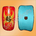 Metal Roman Shield - Polished Metal With Brass Accents, Variable Size, Red, Handcrafted Roman Style