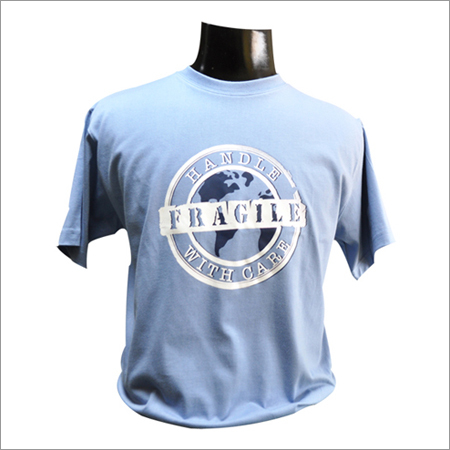 Eco Friendly Men T Shirt - 100% Organic Cotton, S/M/L/XL, Light Blue | Soft, Durable, Stylish, Round Neck, Fragile Handle With Care Print