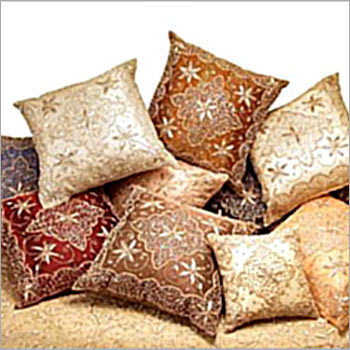 Embroidered Cushion Covers - Silk/Cotton, 16x16 Inch, Beige | Hand-Embroidered, Decorative, Durable, Elegant, Zipper Closure