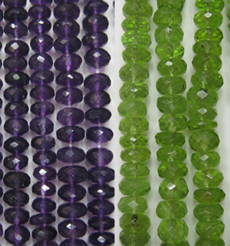 Amethyst, Peridot Faceted Roundel Beads