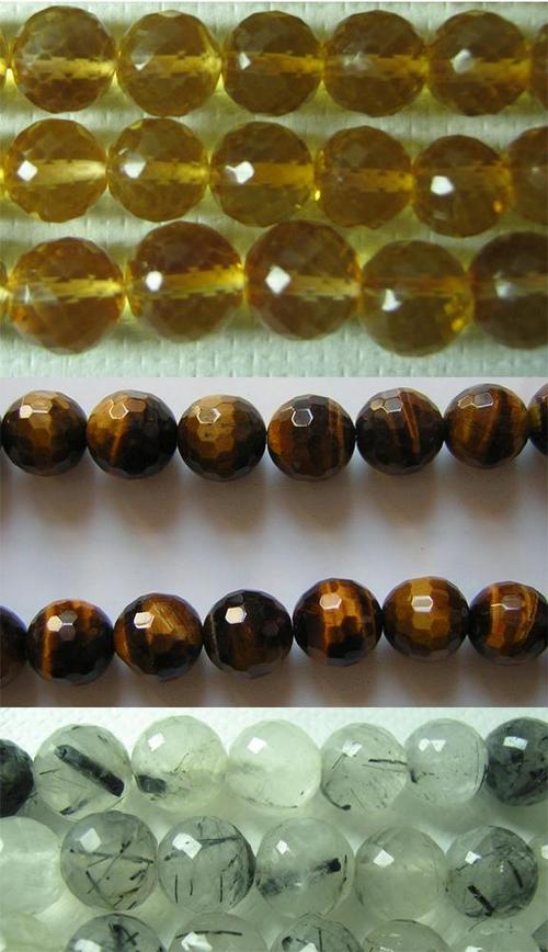 Citrine, Tiger Eye, Black Rutile Faceted Round Beads