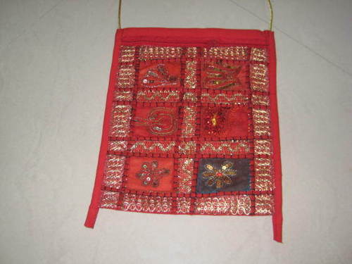 Passport Embroidery Bags - Cotton, 10x8 Inches, Red | Drawstring Closure, Handcrafted Embroidery, Durable, Portable