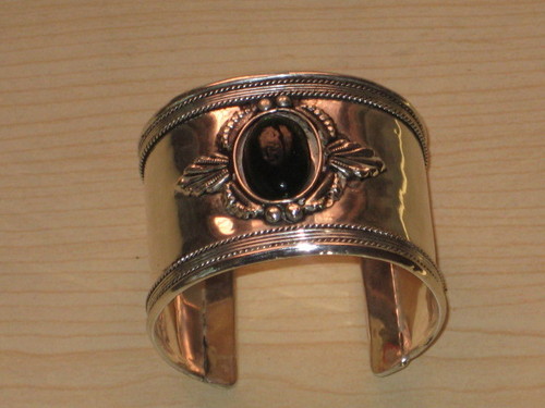 Cuffling - Brass, 2x1.5 Inches, Silver | Handcrafted, Stone Inlay, Black Onyx, Polished Finish