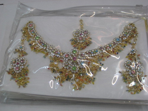 Zercon Stone Sets - Alloy, Variable Dimensions, Gold, Assorted Colours | Elegant Design, Party Wear, Durable Stones, Necklace & Earrings