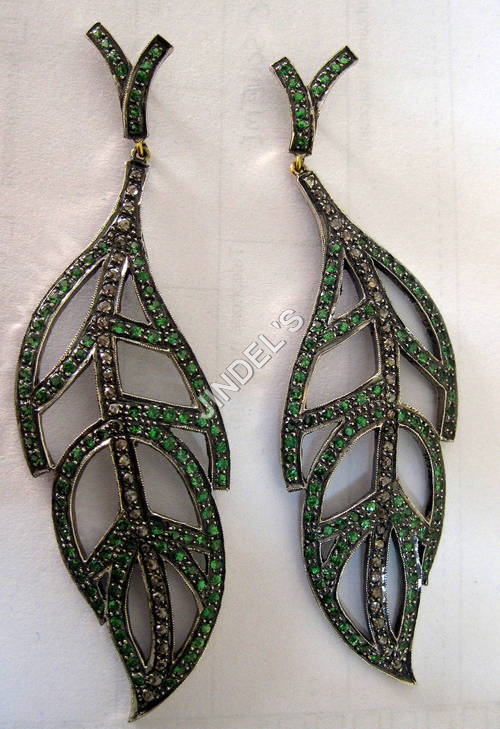 Rose Cut Diamond Leaf Earrings