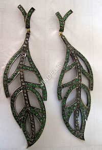 Rose Cut Diamond Leaf Earrings