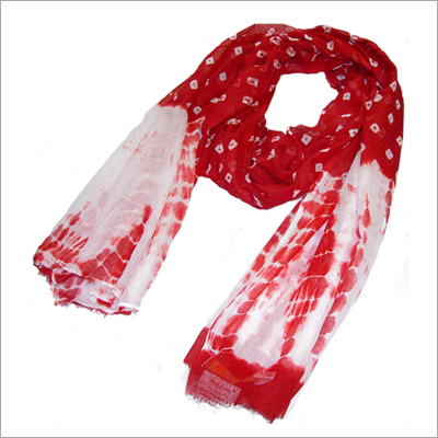 Red and White Cotton Tie Dye Scarf