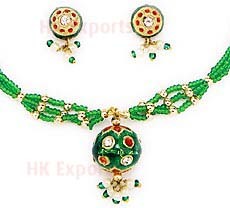 Terracotta Pendants - Handcrafted Terracotta Beads, Green, Glazed Finish | Traditional Elegant Design, Lightweight